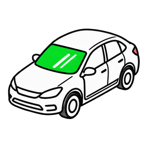 Voiture vue de trois quarts avant, pare-brise mis en évidence