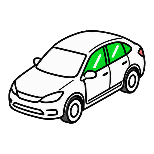 Voiture vue de profil, vitres latérales mises en évidence